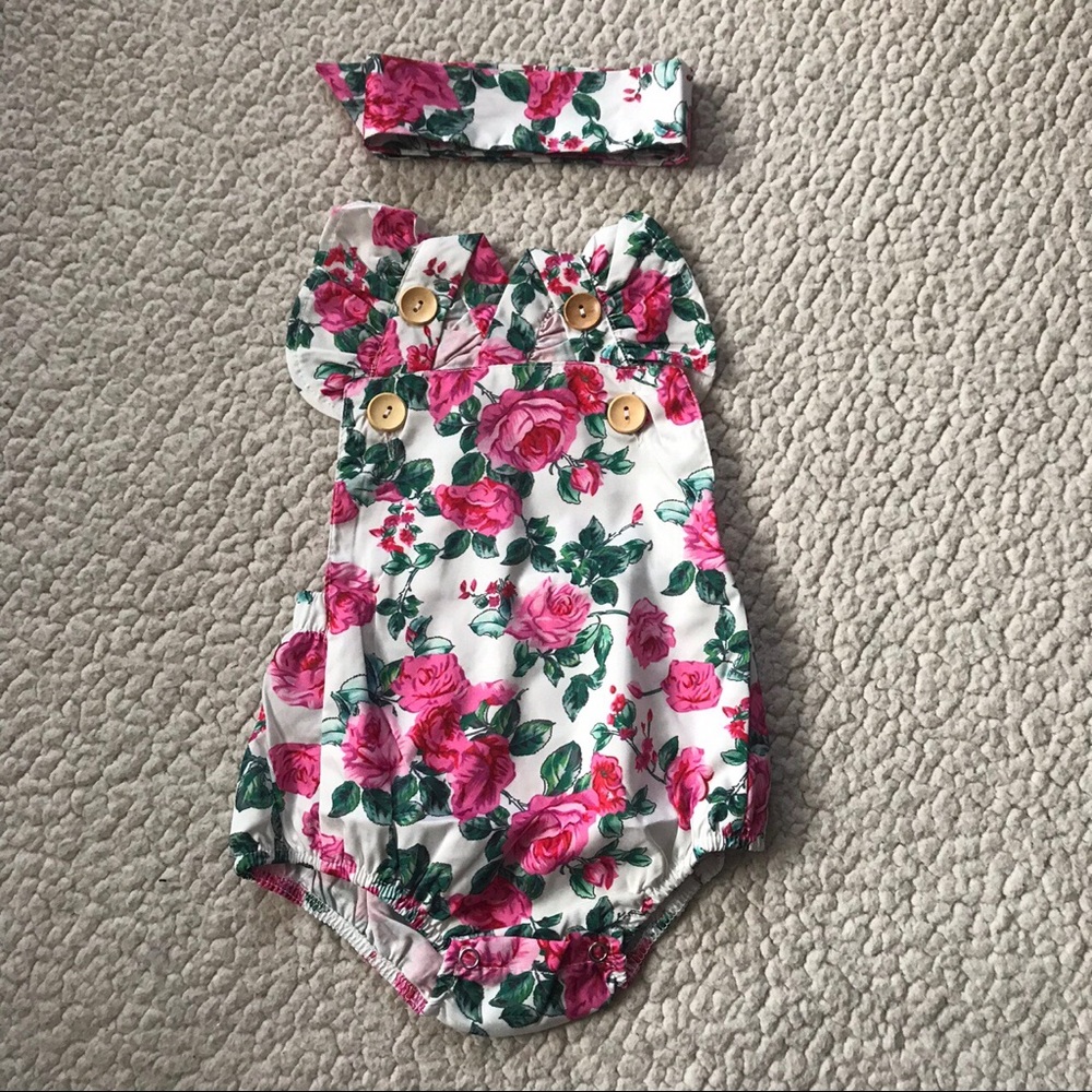 Pink and White Floral Onesie